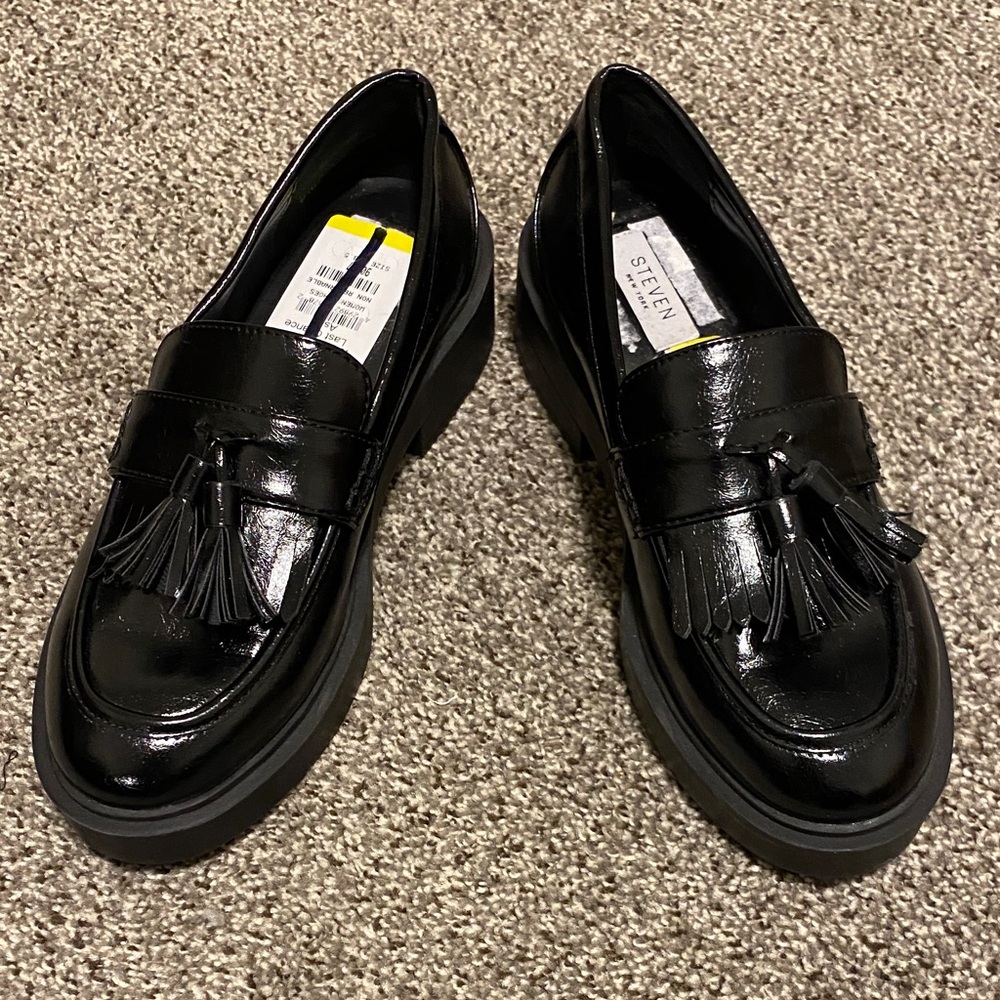 Steven Black Tassel Loafers for Women